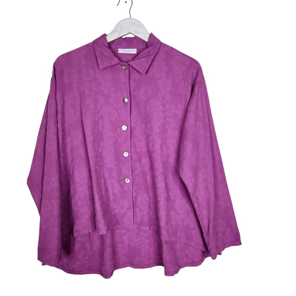 BRYN WALKER Shirt Womens XS Pink Button Up Floral Jacquard‎ Textured Top USA